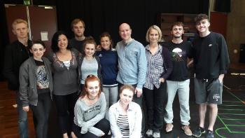 A photograph of the participants from a workshop at the Lyric Theatre in Belfast. Photo Credit: Philip Crawford.